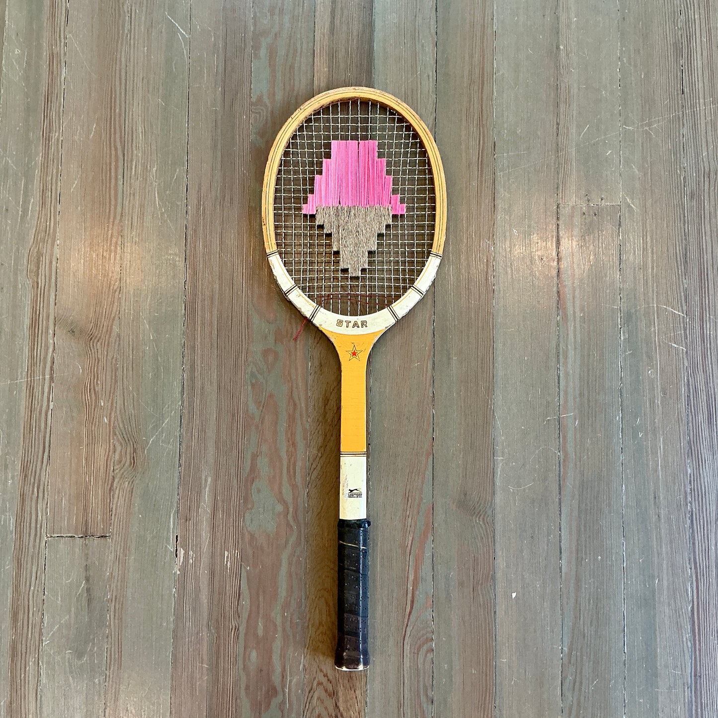Vintage Embroidered Strawberry Ice Cream Tennis Racket