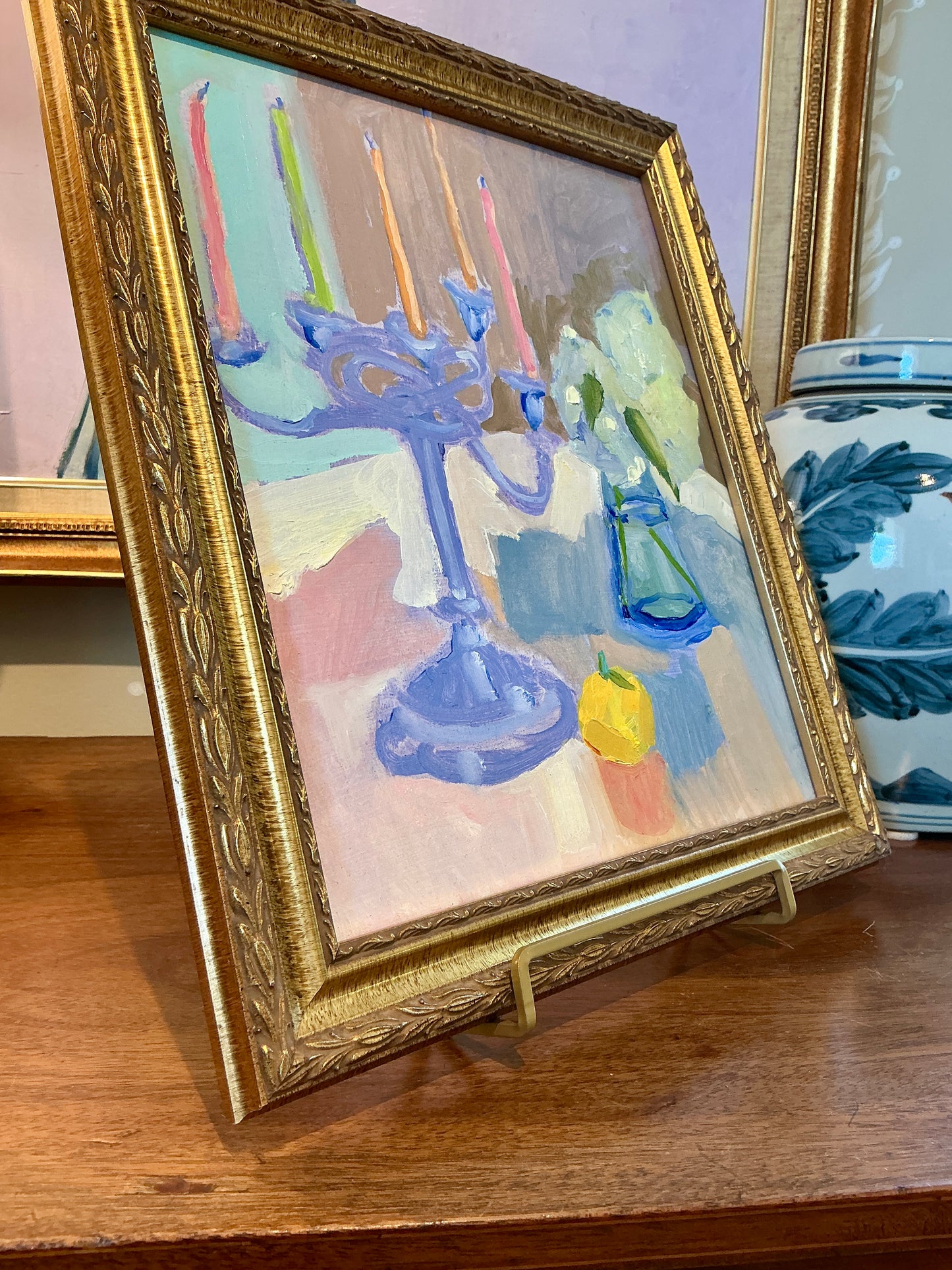 Gretchen McGinnis Big Celebration Still Life Oil Painting in Gold Frame
