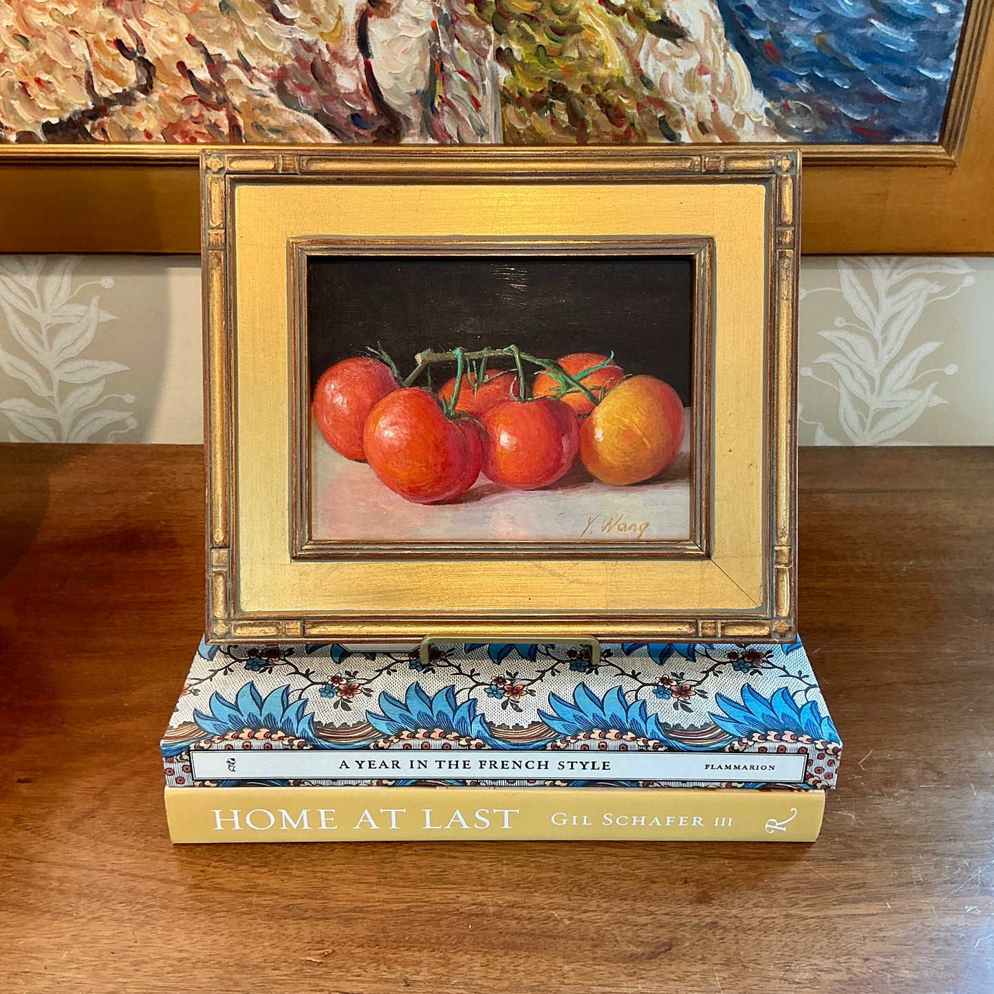 Youqing Wang Tomatoes On The Vine Still Life Oil Painting in Gold Frame