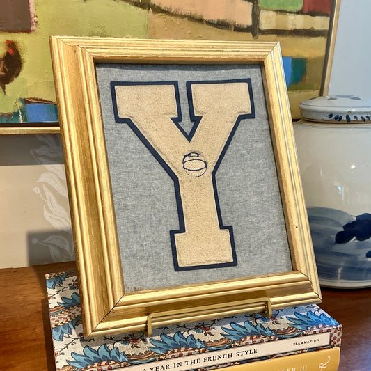 Vintage Varsity Basketball Letter Initial "Y" on Light Blue in Gold Frame