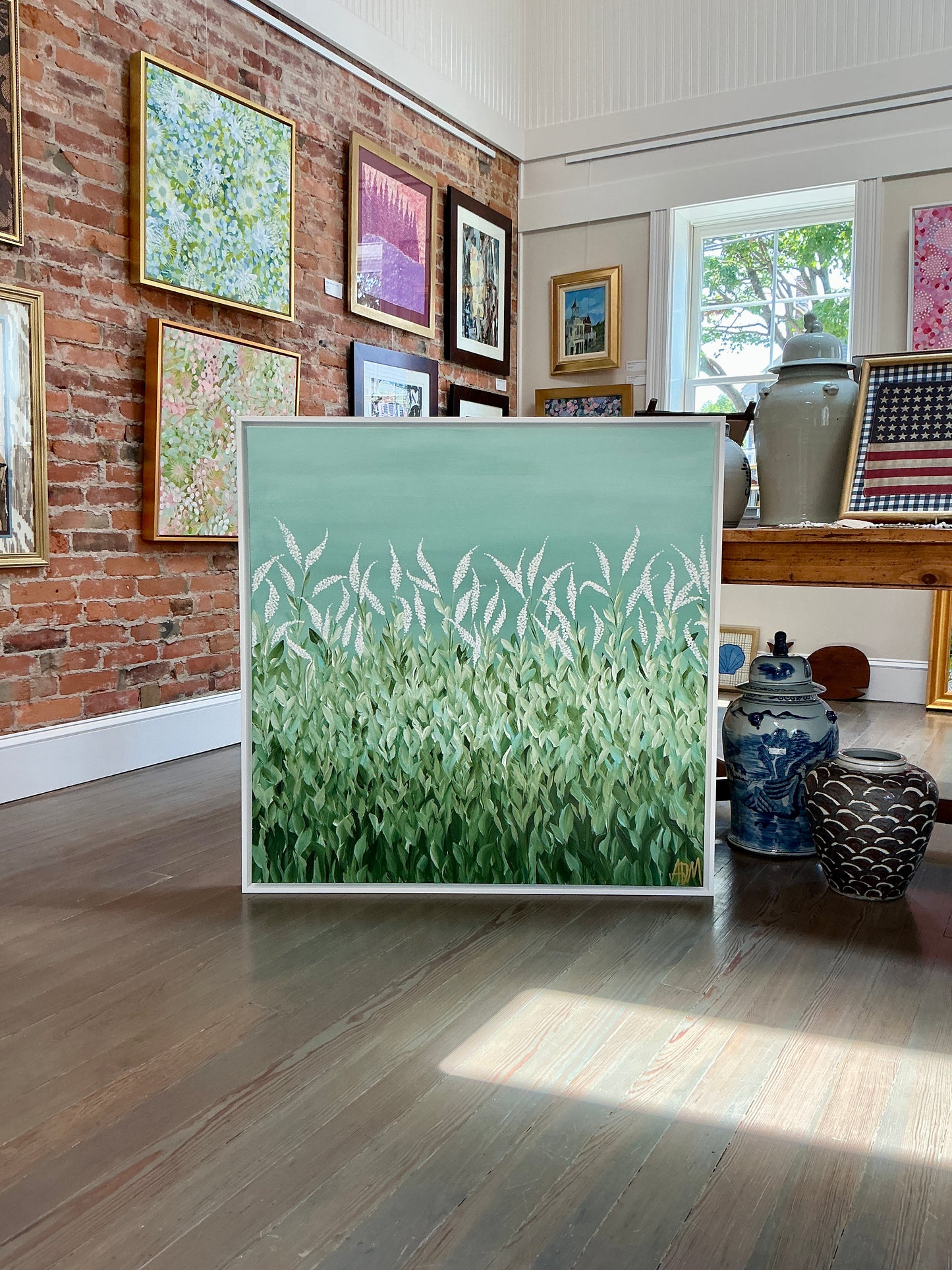 Alison Diamond McElroy Vivian's Garden Abstract Floral Painting in White Floater Frame