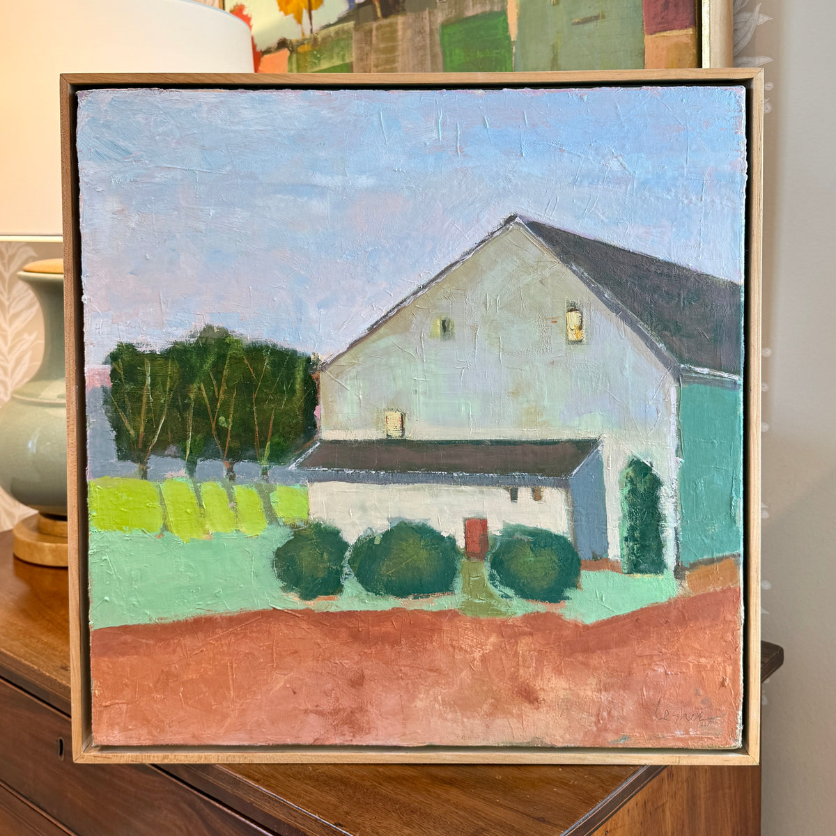 Carol Lesher Quiet Solitude Landscape Oil Painting in Natural Wood Floater Frame