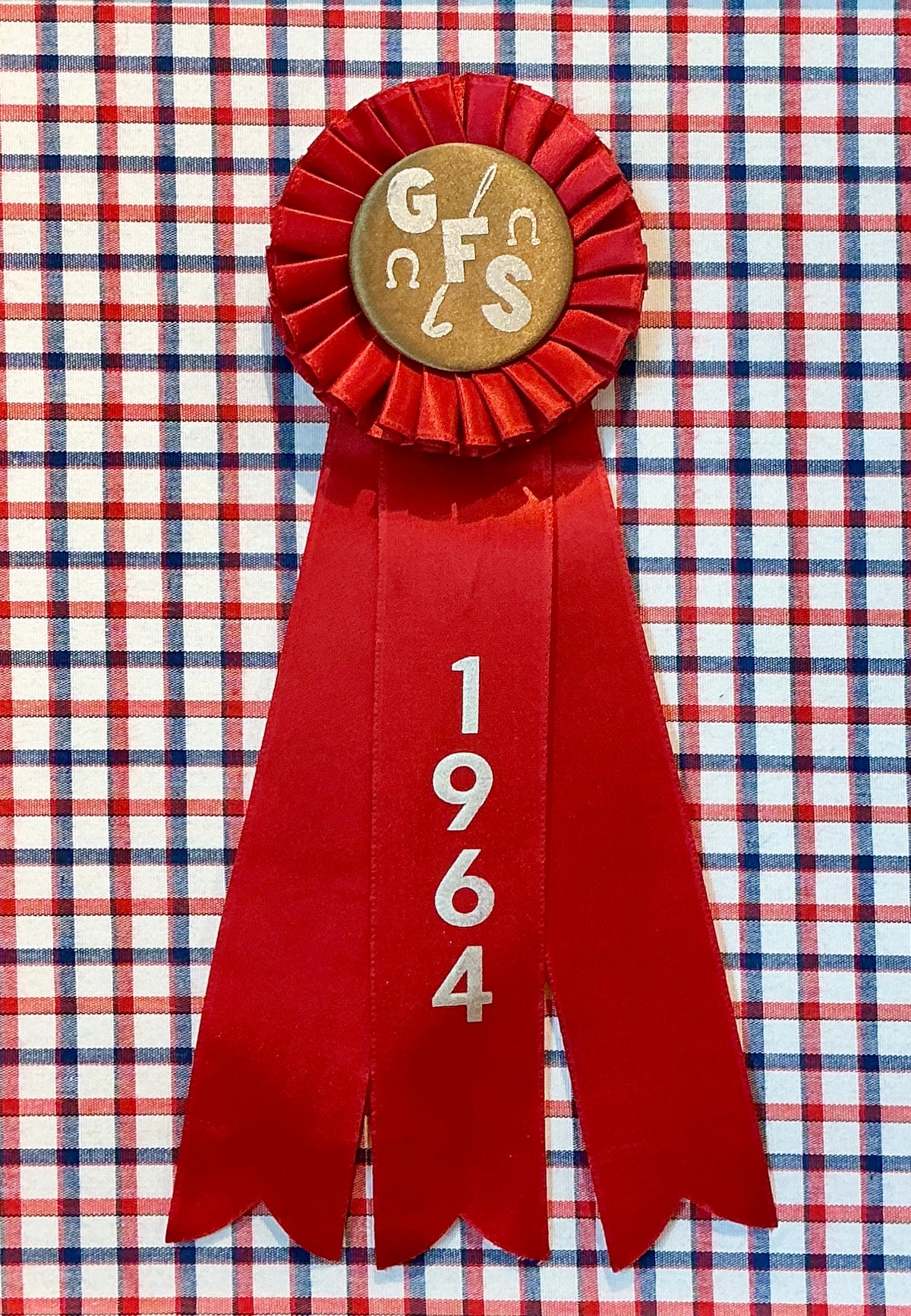 Vintage Garrison Forest School Horse Show Ribbon on Plaid in Gold Frame