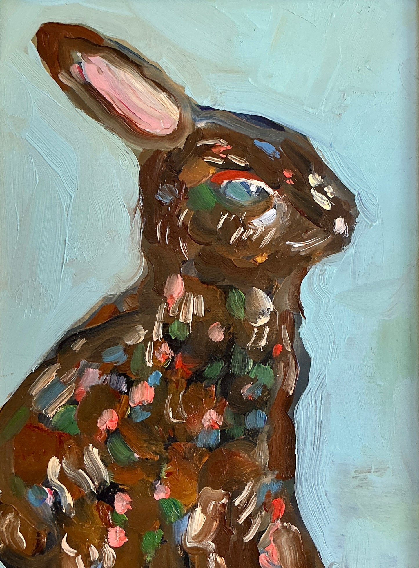 Gretchen McGinnis Easter Rabbit Portrait Oil Painting in Gold Frame