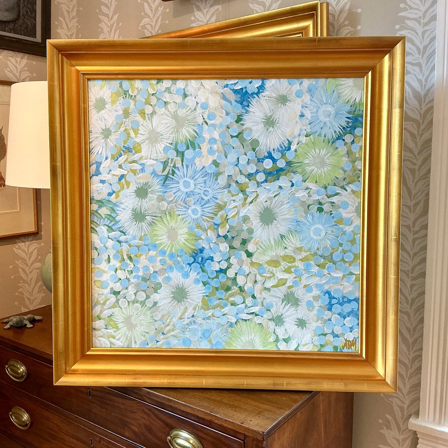 Alison Diamond McElroy Salt Air Garden Abstract Floral Painting in Gold Frame