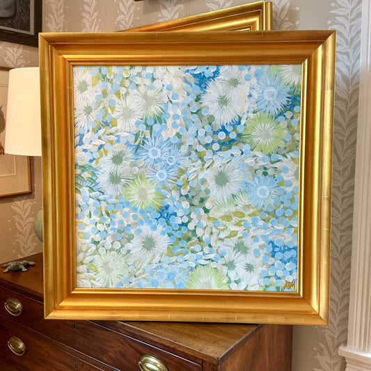 Alison Diamond McElroy Salt Air Garden Abstract Floral Painting in Gold Frame