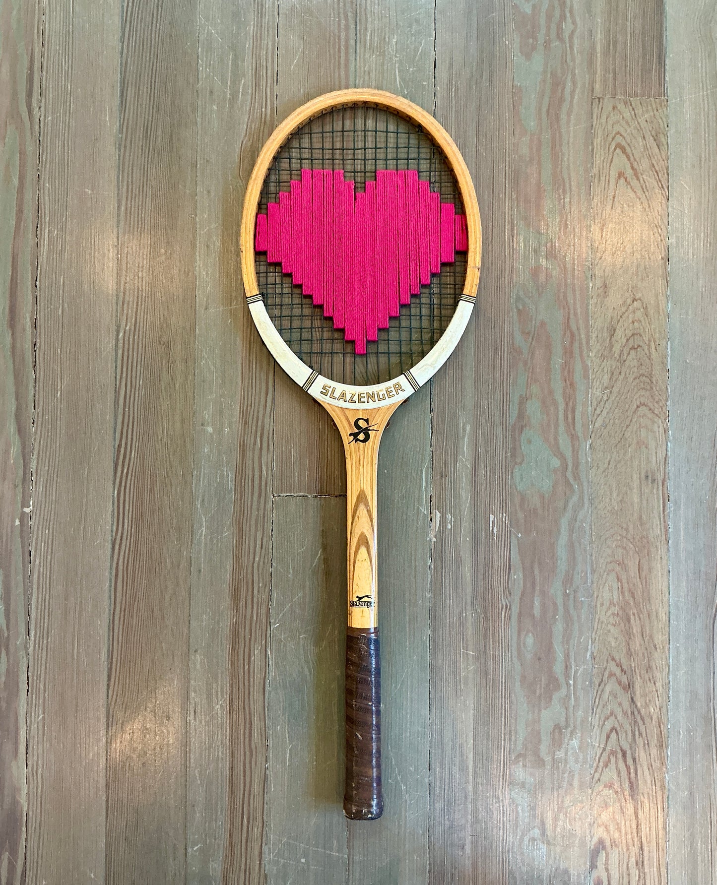 Vintage Embroidered Magenta Heart Tennis Racket