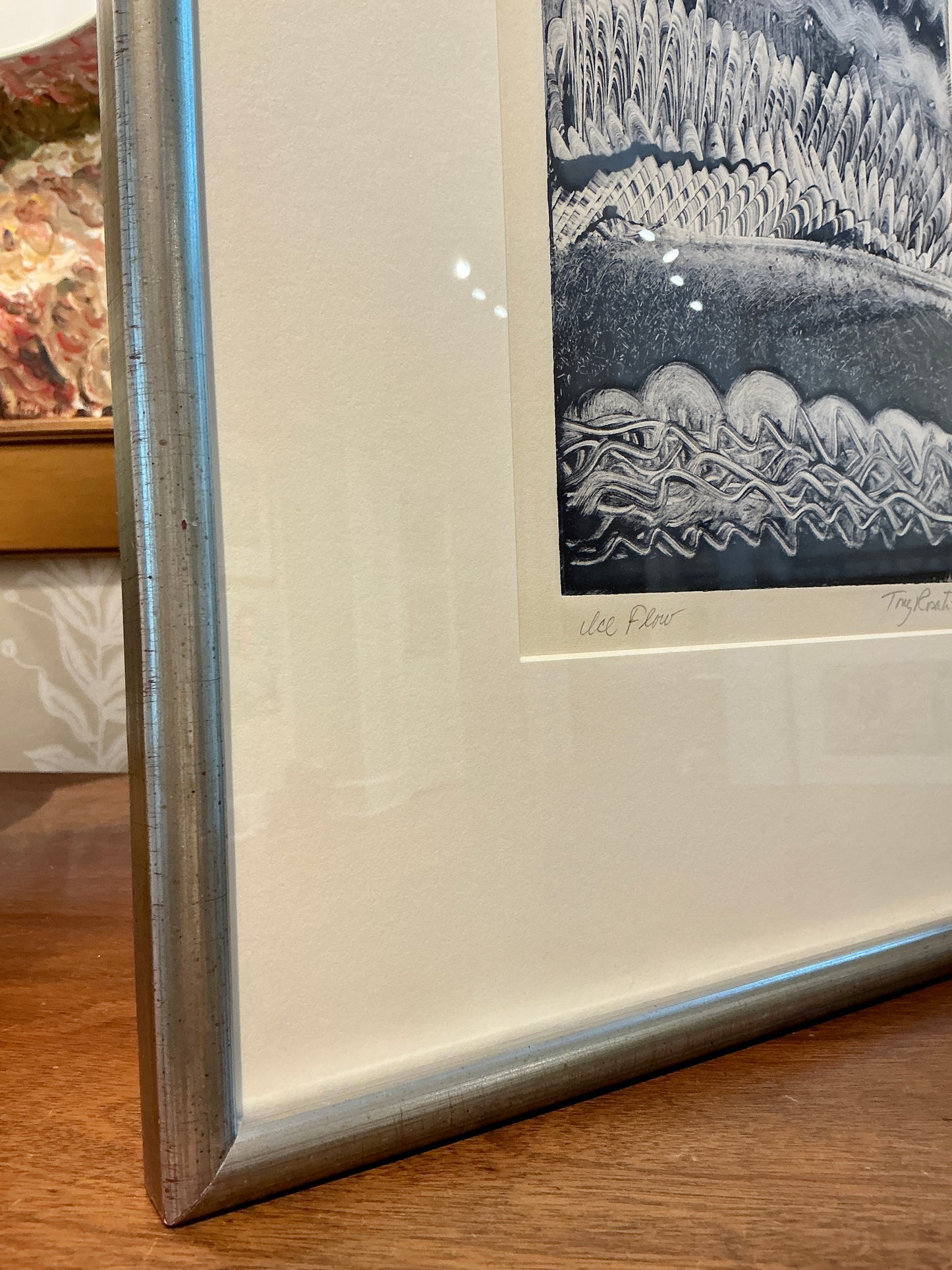 Tony Rosati Ice Flow Landscape Monotype in Silver Frame