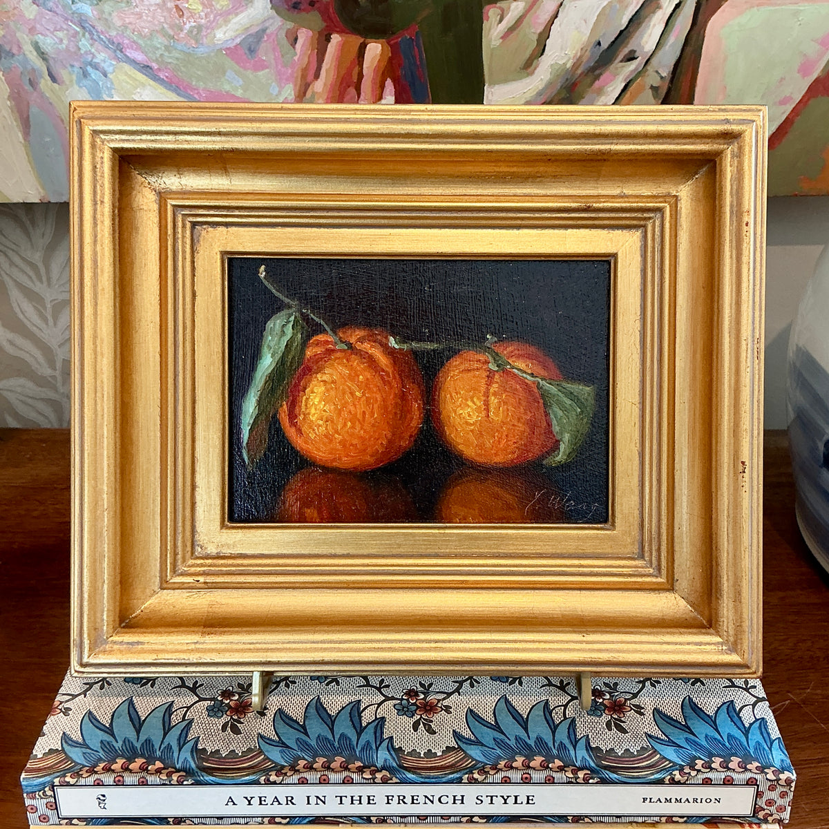 Youqing Wang Clementine Pair Still Life Oil Painting in Gold Frame