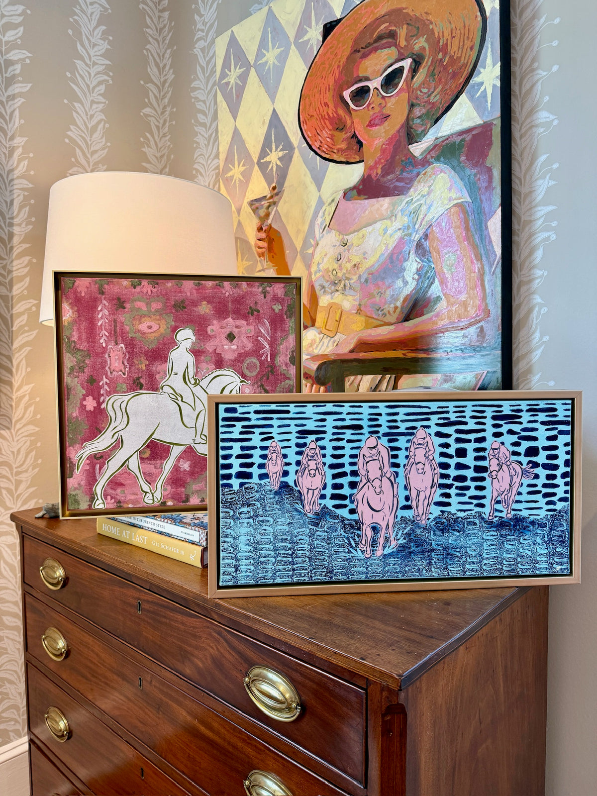 Heather Carey Rose And Reins Horse Portrait Mixed Media in Gold Frame