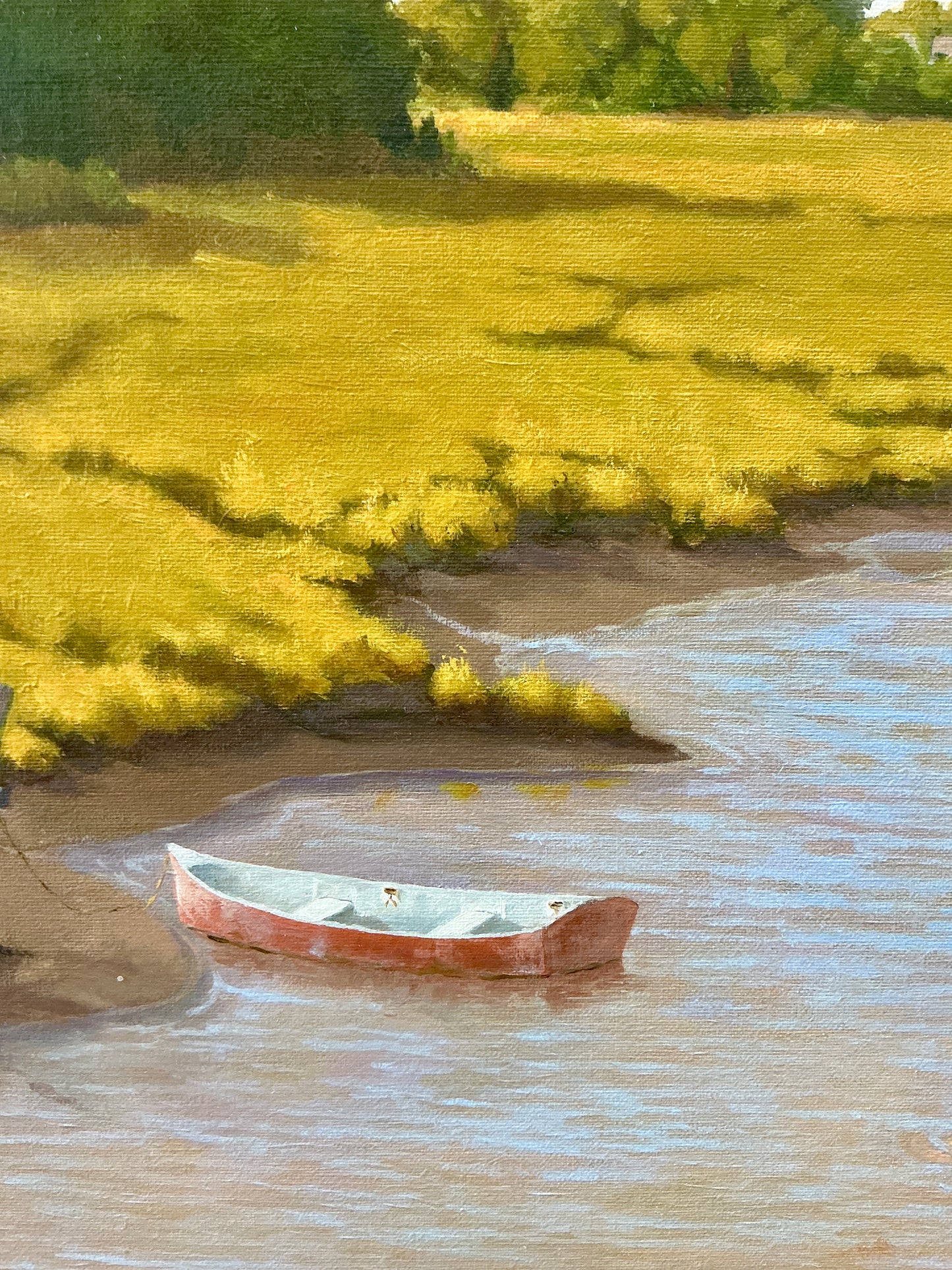 Anthony R. Thompson Village By A Marsh Coastal Landscape Oil Painting in Gold Frame