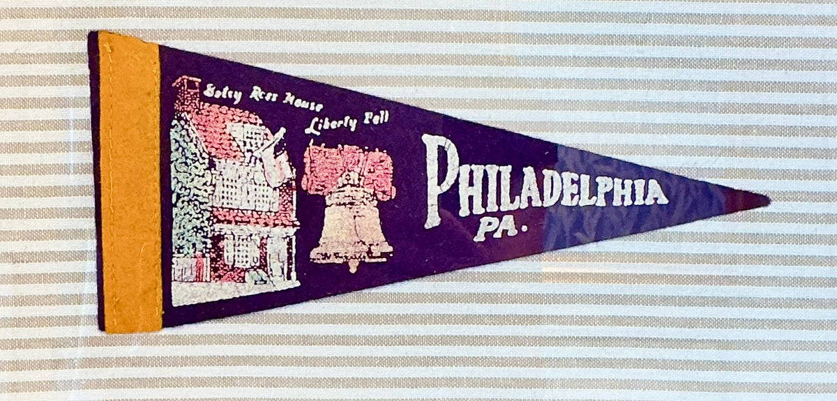 Vintage Philadelphia Felt Pennant on Taupe Stripes in Gold Frame