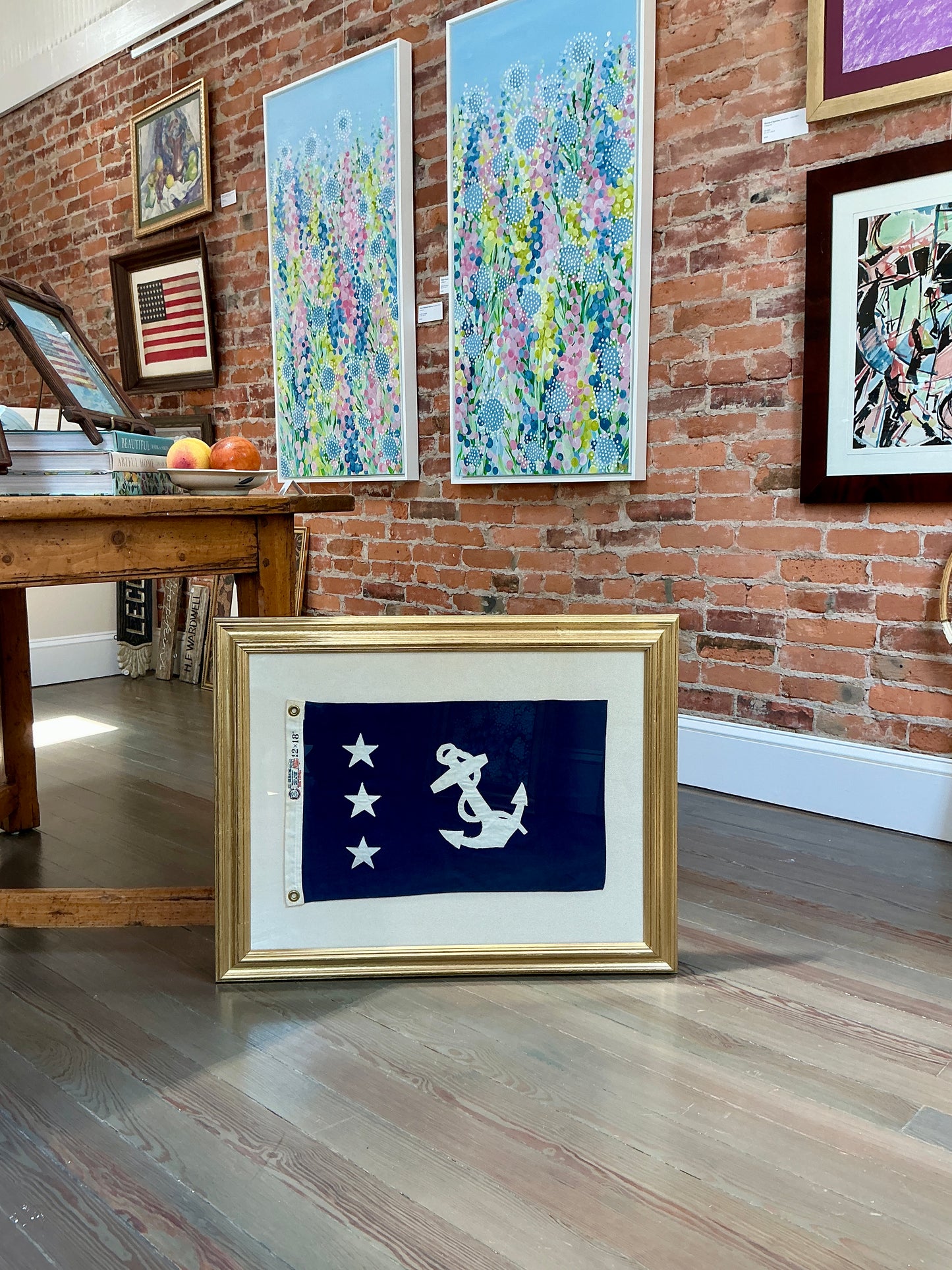 Vintage Past Commodore Nautical Flag on Ivory Duck Cloth in Gold Frame