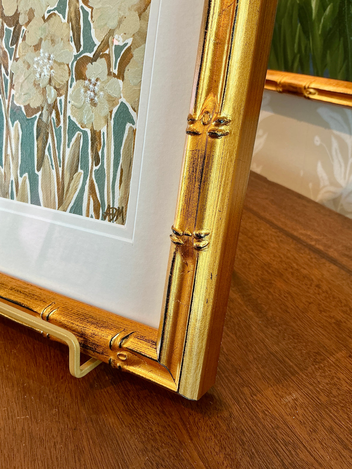 Alison Diamond McElroy Wild Grace Abstract Floral Painting in Gold Bamboo Frame