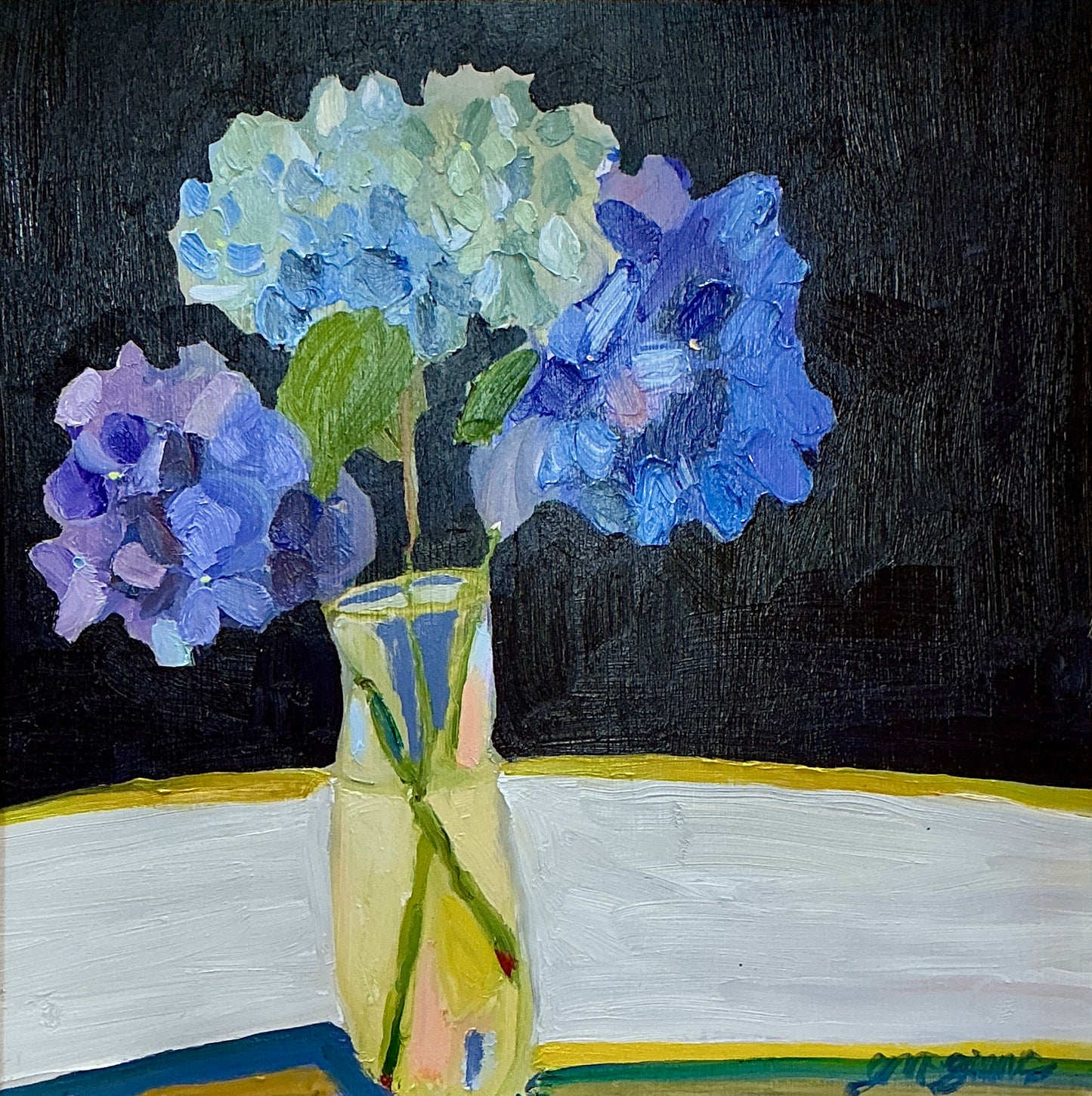 Gretchen McGinnis The Hydrangea Table Still Life Oil Painting in Gold Frame