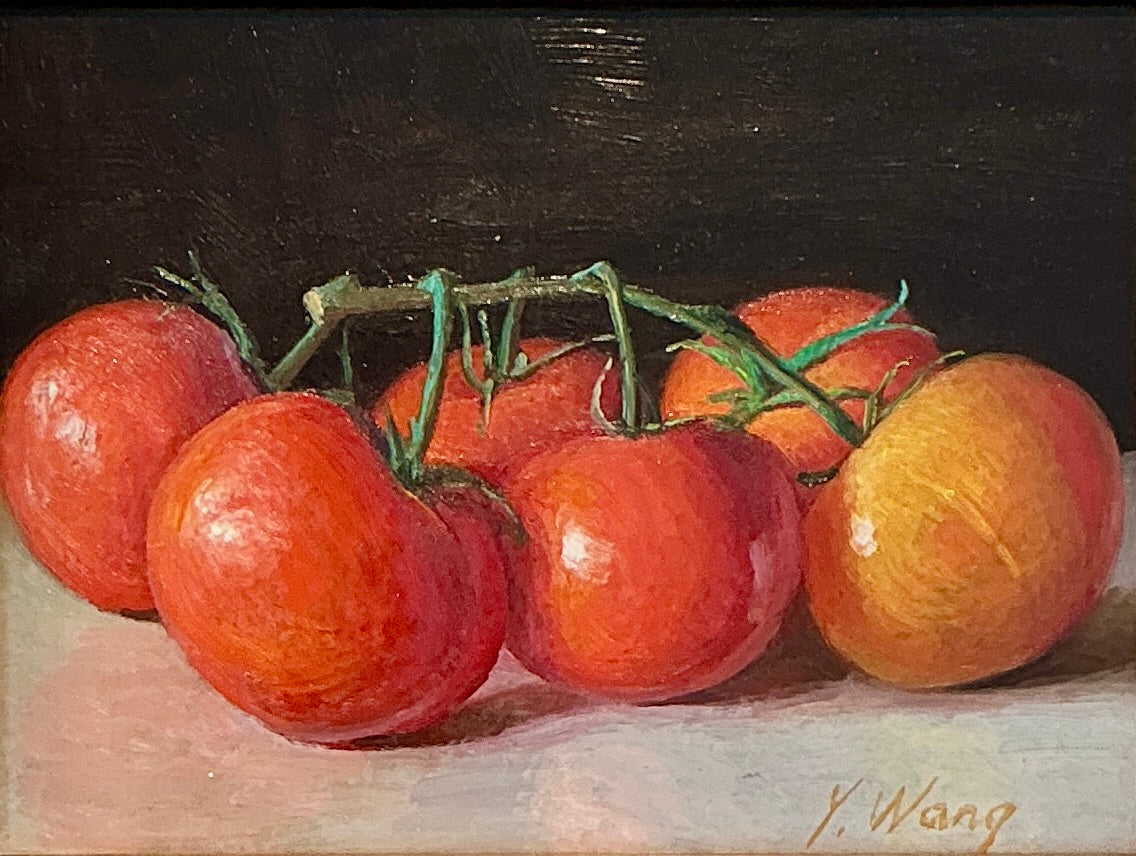 Youqing Wang Tomatoes On The Vine Still Life Oil Painting in Gold Frame