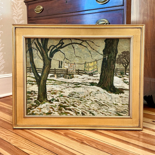 Franz de Merlier Laundry Day Landscape Oil Painting in Gold Frame