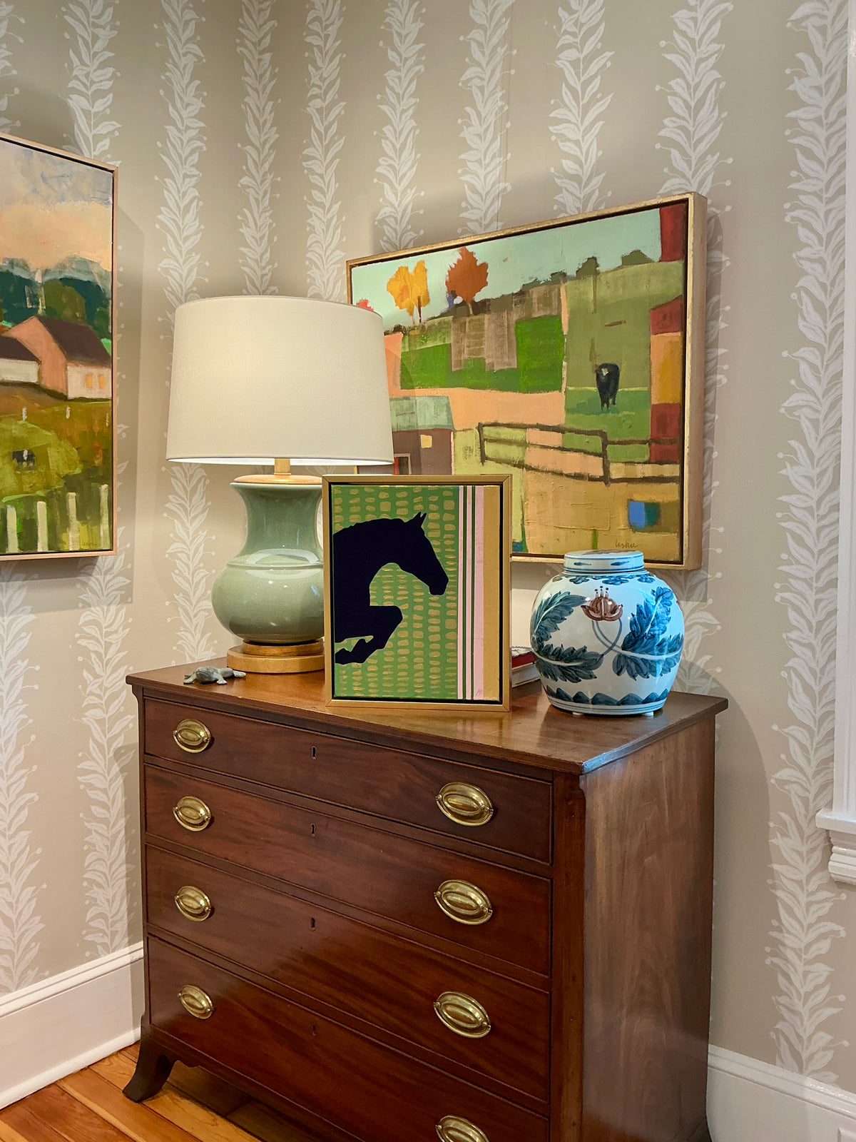 Heather Carey Off to the Races Horse Portrait Mixed Media in Gold Floater Frame