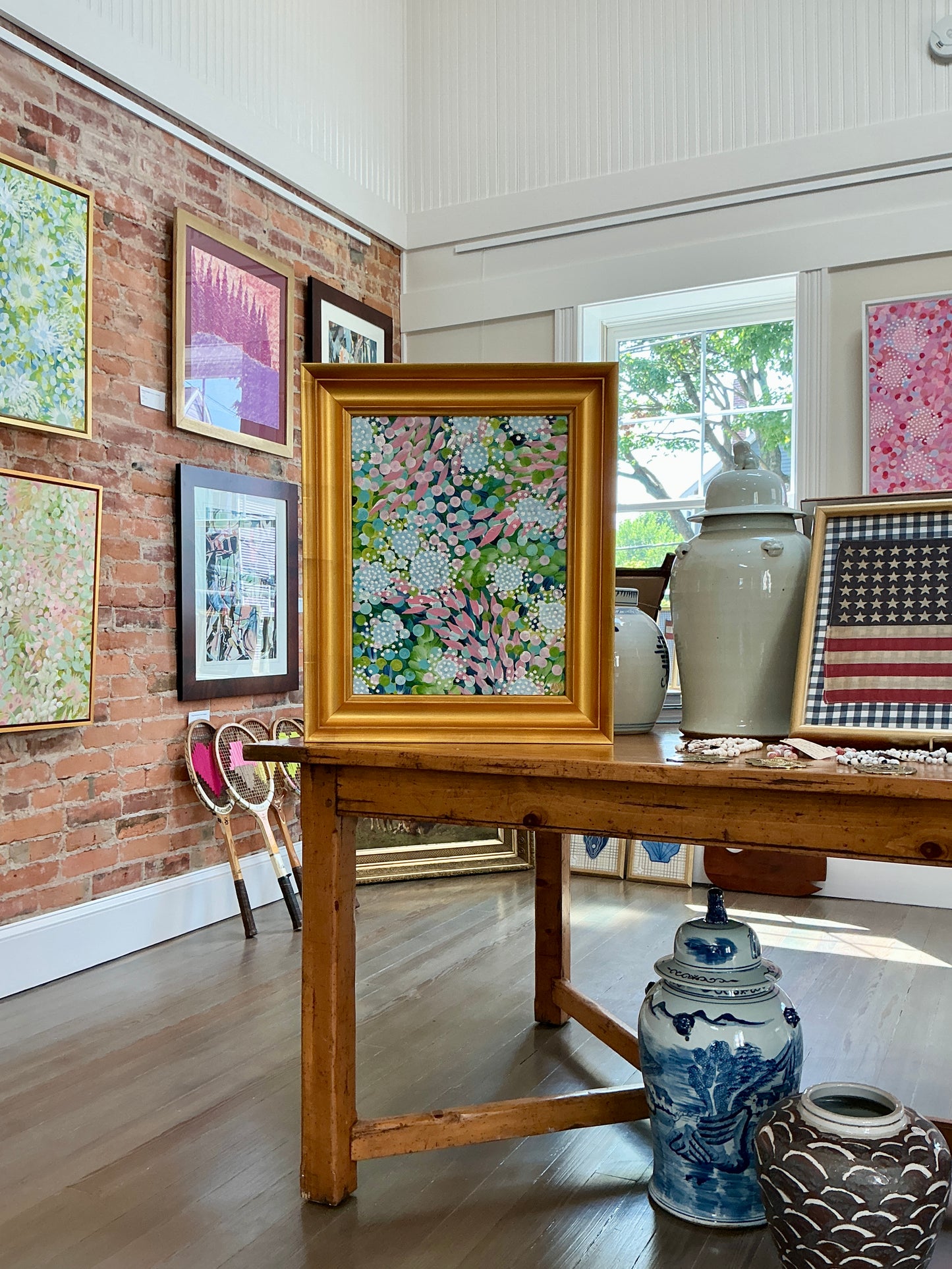 Alison Diamond McElroy June In Bloom II Abstract Floral Painting in Gold Frame