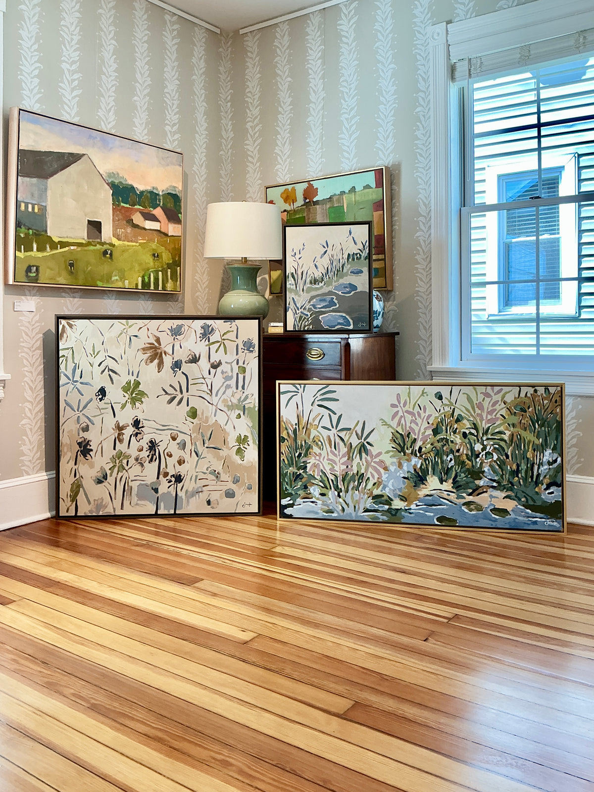 Jessa Butler Adventures Expressionist Botanical Painting in Wood Floater Frame