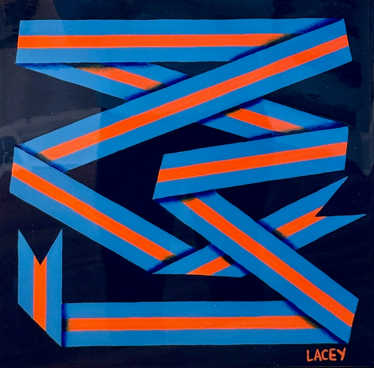 Lacey Craig Hooper Cantaloupe Ribbon Series Painting in Gold Floater Frame