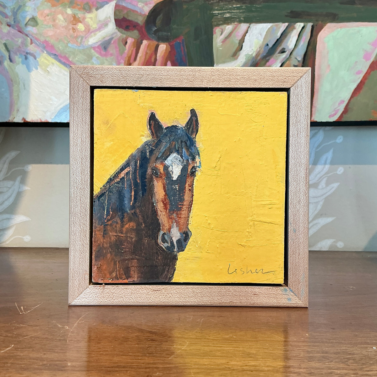 Carol Lesher Horse Portrait 5 Oil Painting in Wood Frame