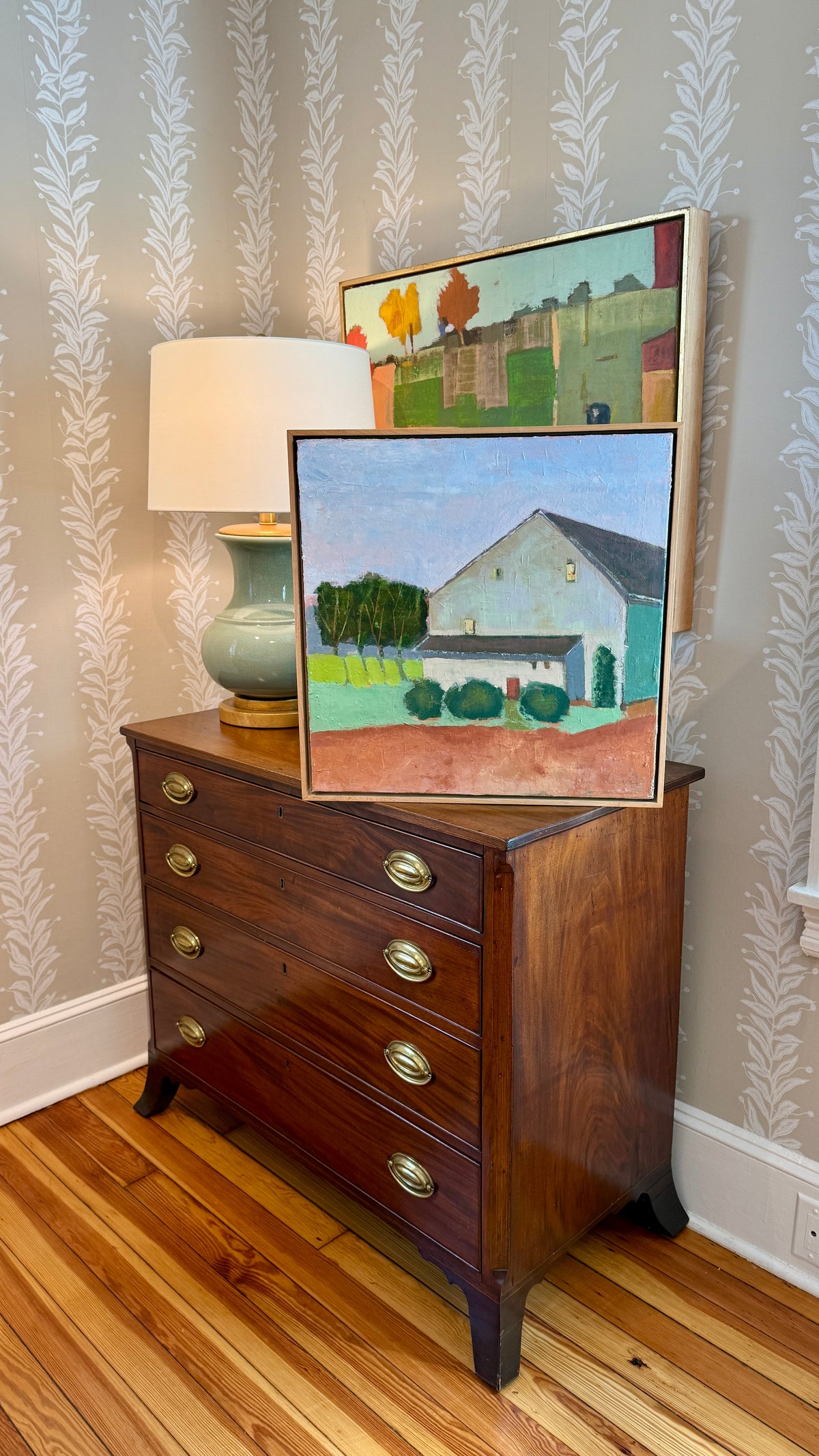 Carol Lesher Quiet Solitude Landscape Oil Painting in Natural Wood Floater Frame