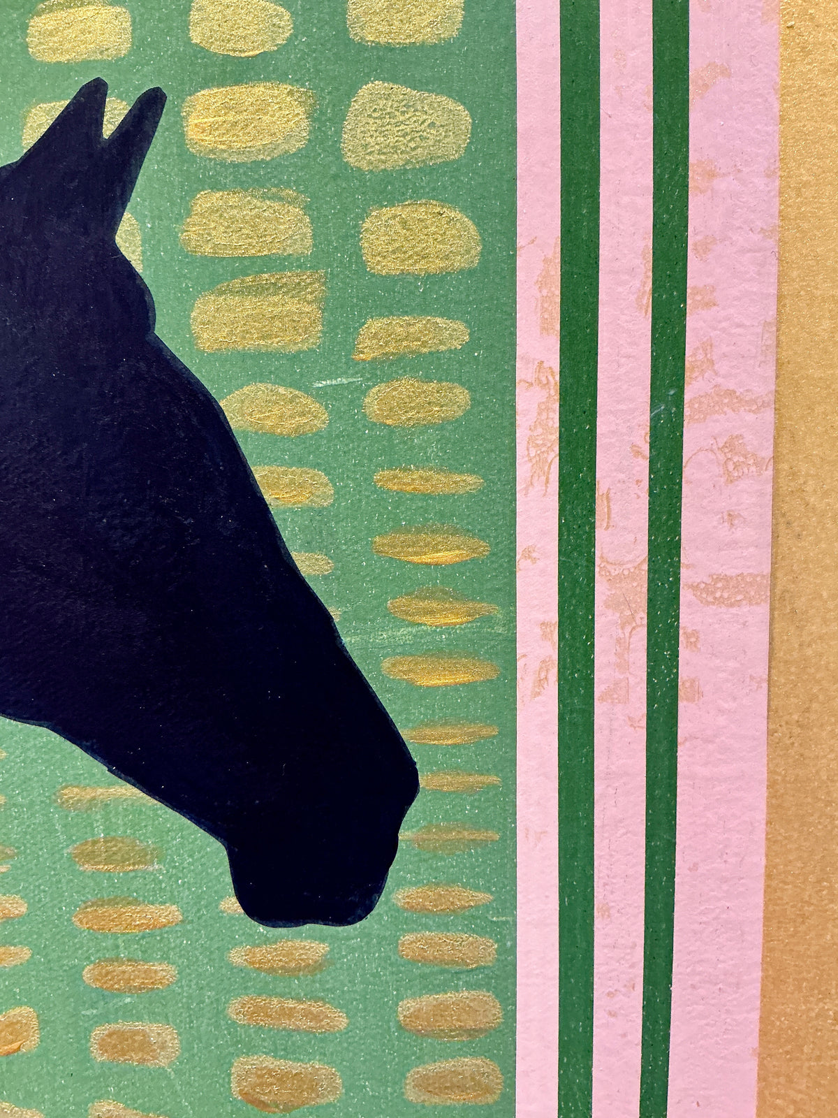 Heather Carey Off to the Races Horse Portrait Mixed Media in Gold Floater Frame