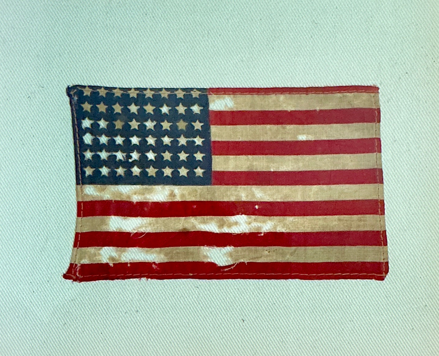 Antique 48 Star American Flag on Ivory Duck Cloth in Antique Walnut and Flame Mahogany Frame
