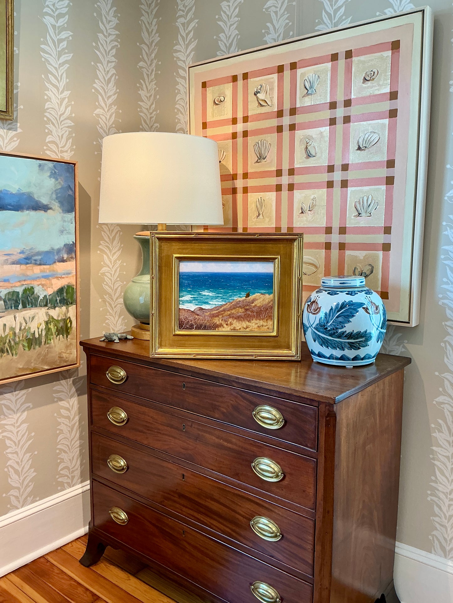 Anthony R. Thompson View From Aquinnah Martha's Vineyard Landscape Oil Painting in Gold Frame