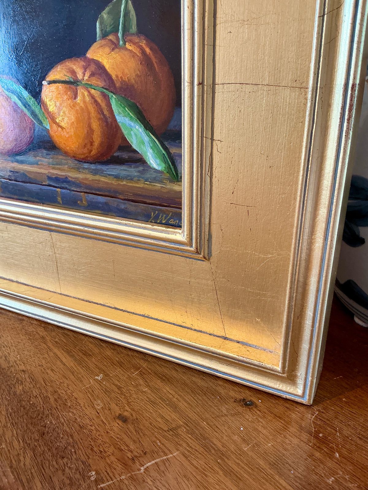 Youqing Wang Clementine Trio Still Life Oil Painting in Gold Frame