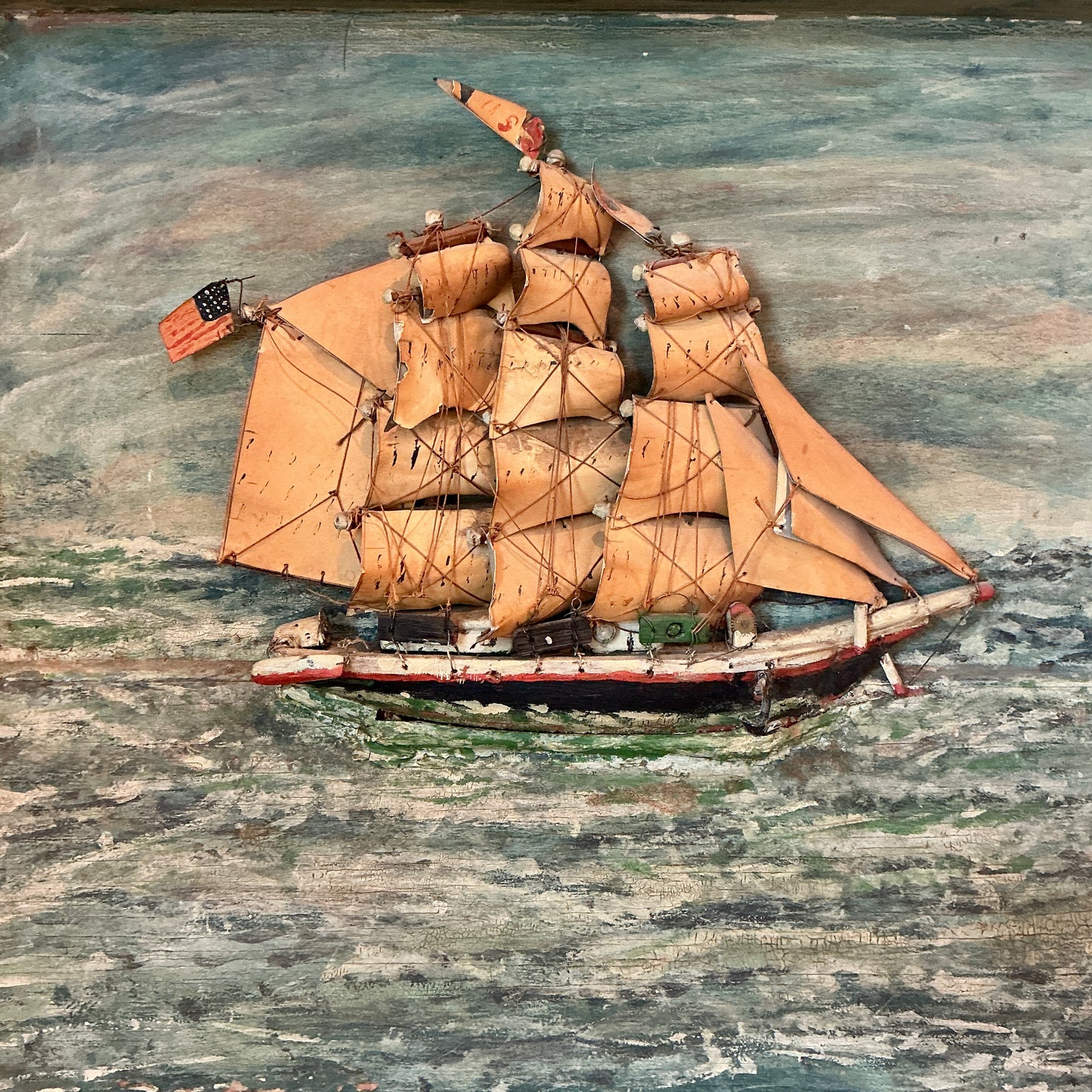 19th Century American Sail Ship Painted Diorama