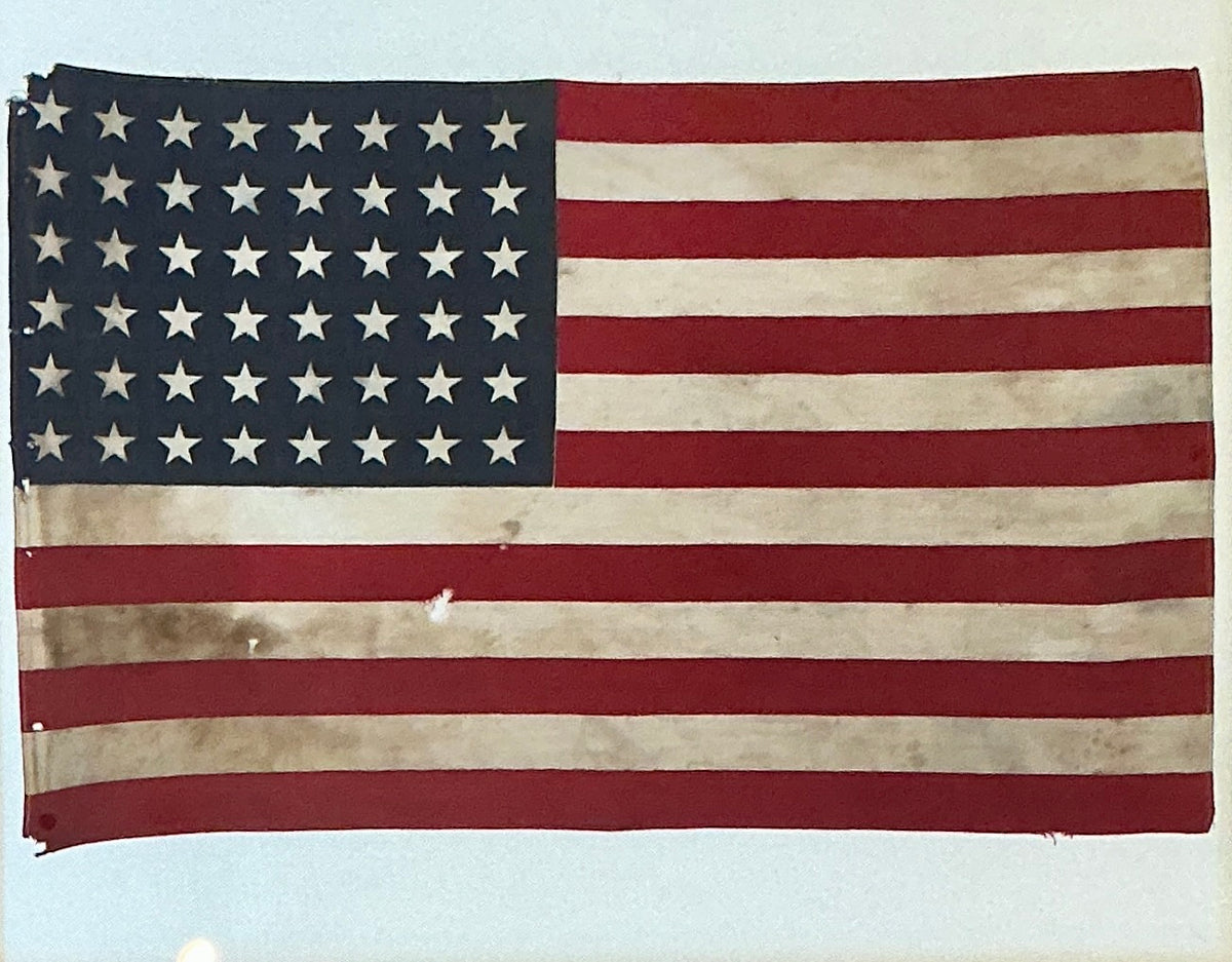 Vintage 48 Star American Flag on Ivory Duck Cloth in Gold Frame