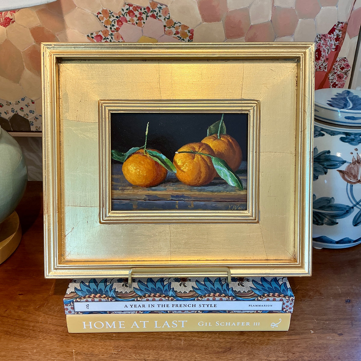 Youqing Wang Clementine Trio Still Life Oil Painting in Gold Frame