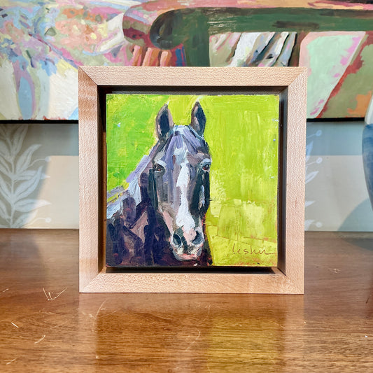 Carol Lesher Horse Portrait 3 Oil Painting in Wood Frame