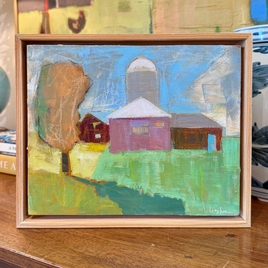 Carol Lesher Sky Bright Landscape Oil Painting in Natural Wood Floater Frame