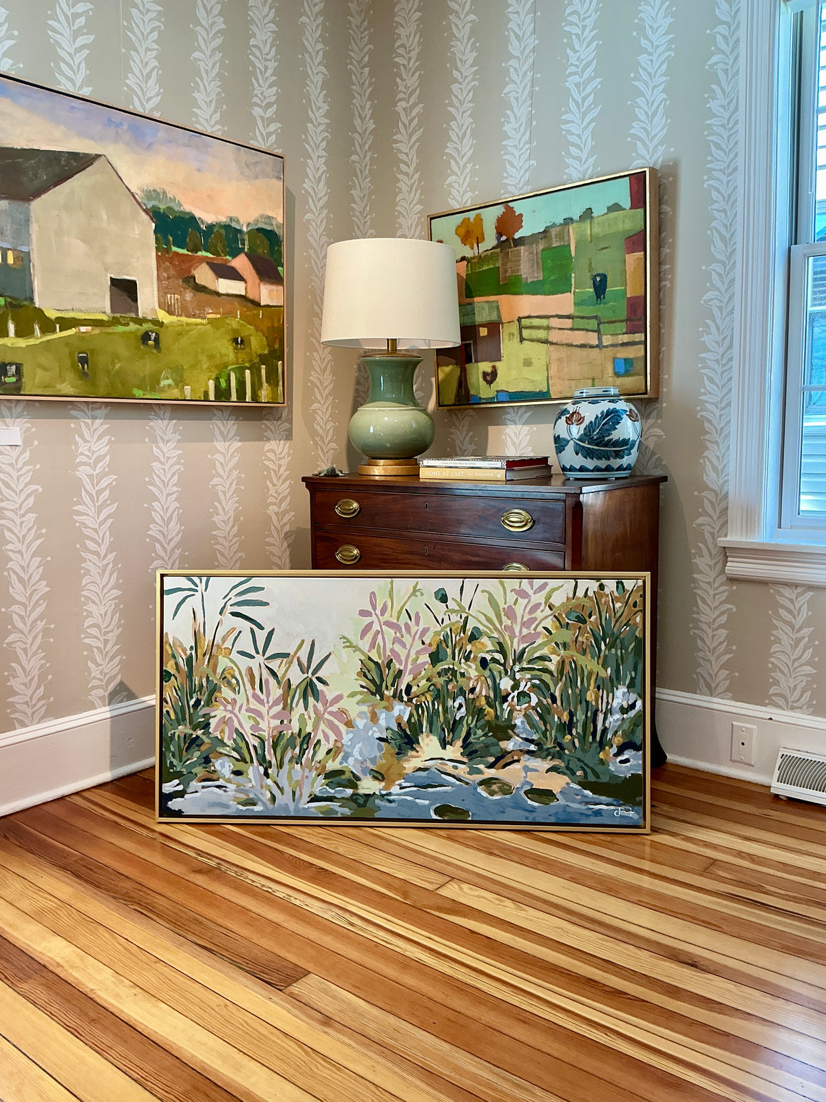 Jessa Butler Lavender Fields Forever Expressionist Botanical Painting in Gold Floater Frame
