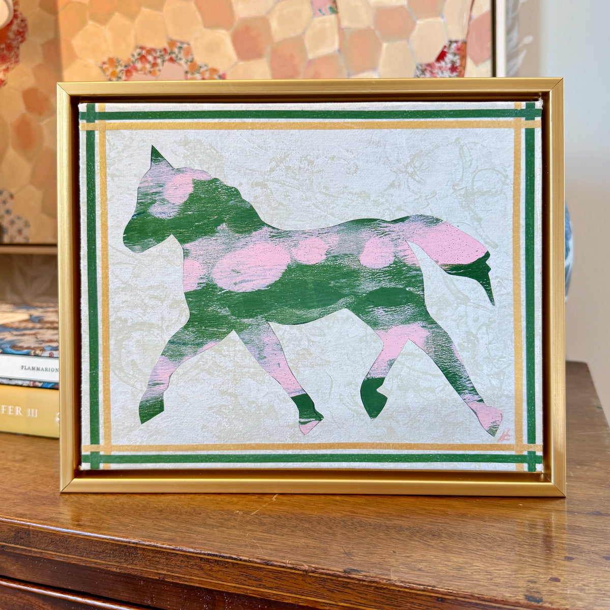 Heather Carey A Fine Fellow Horse Portrait Mixed Media in Gold Floater Frame