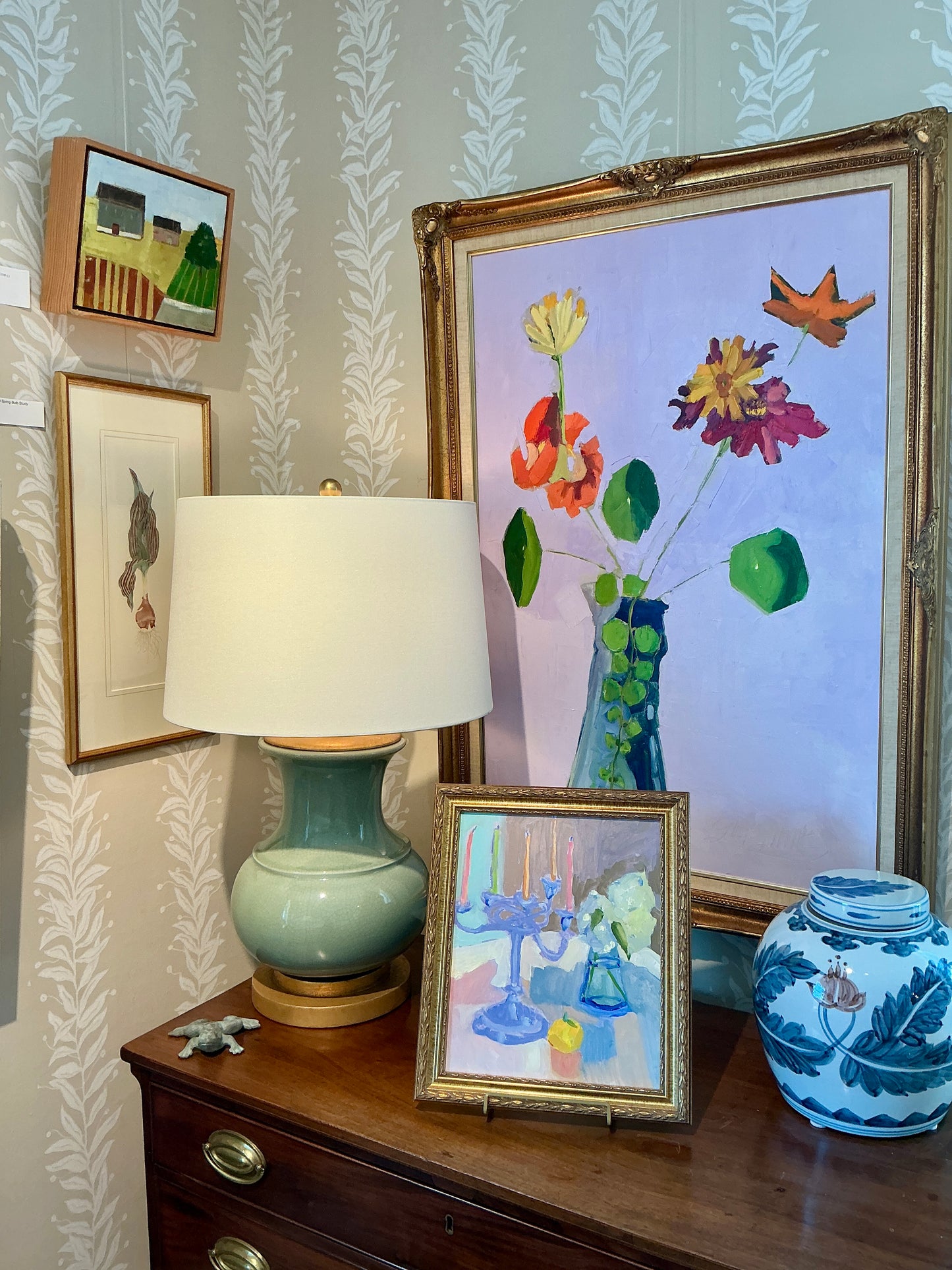 Gretchen McGinnis Big Celebration Still Life Oil Painting in Gold Frame