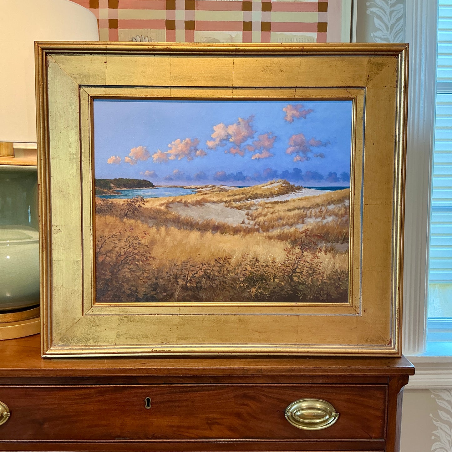Anthony R. Thompson Evening In The Dunes Cape Poge East Beach Chappaquiddick Coastal Landscape Oil Painting in Gold Frame
