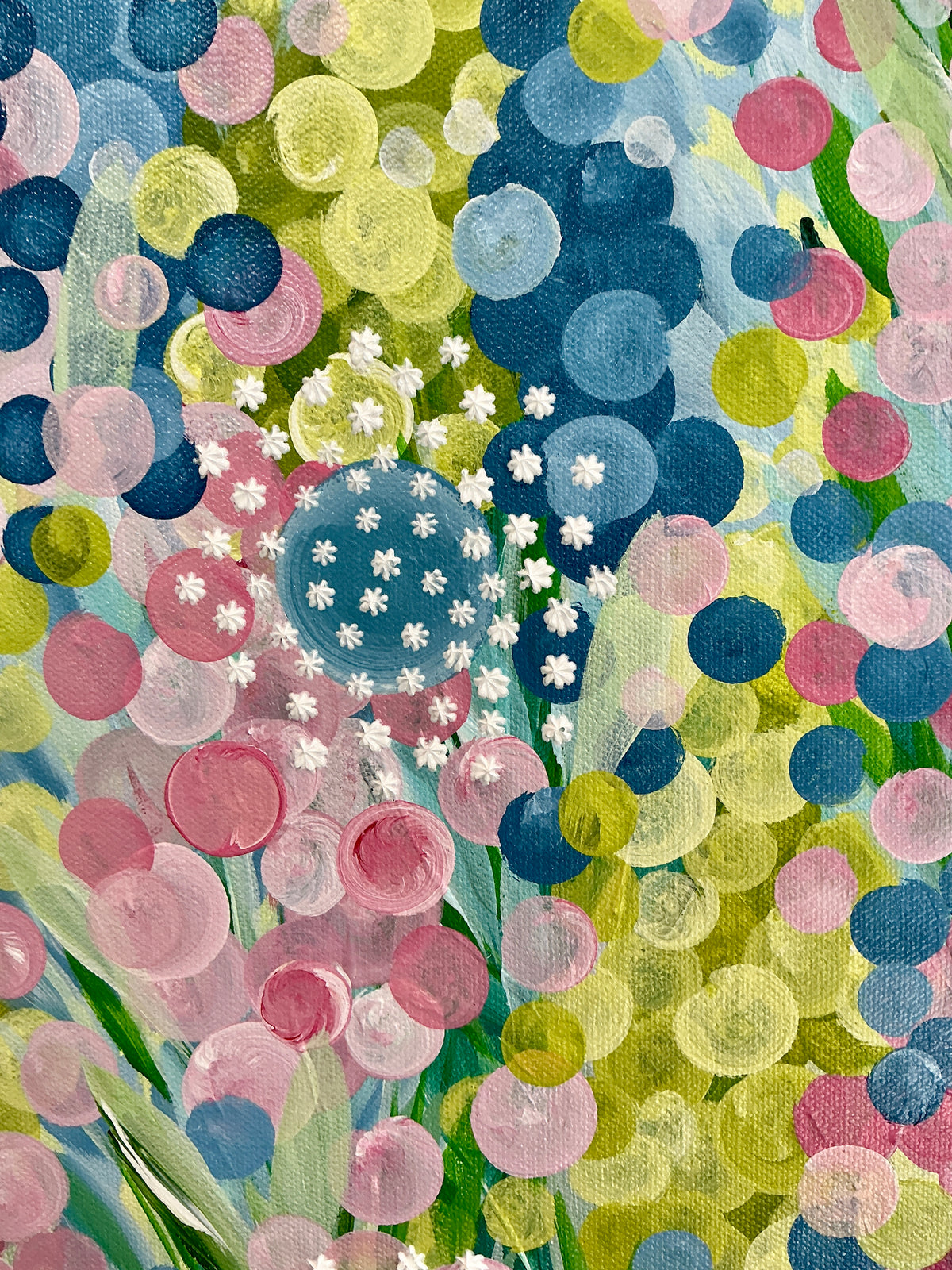 Alison Diamond McElroy In Bloom I Abstract Floral Painting in White Floater Frame