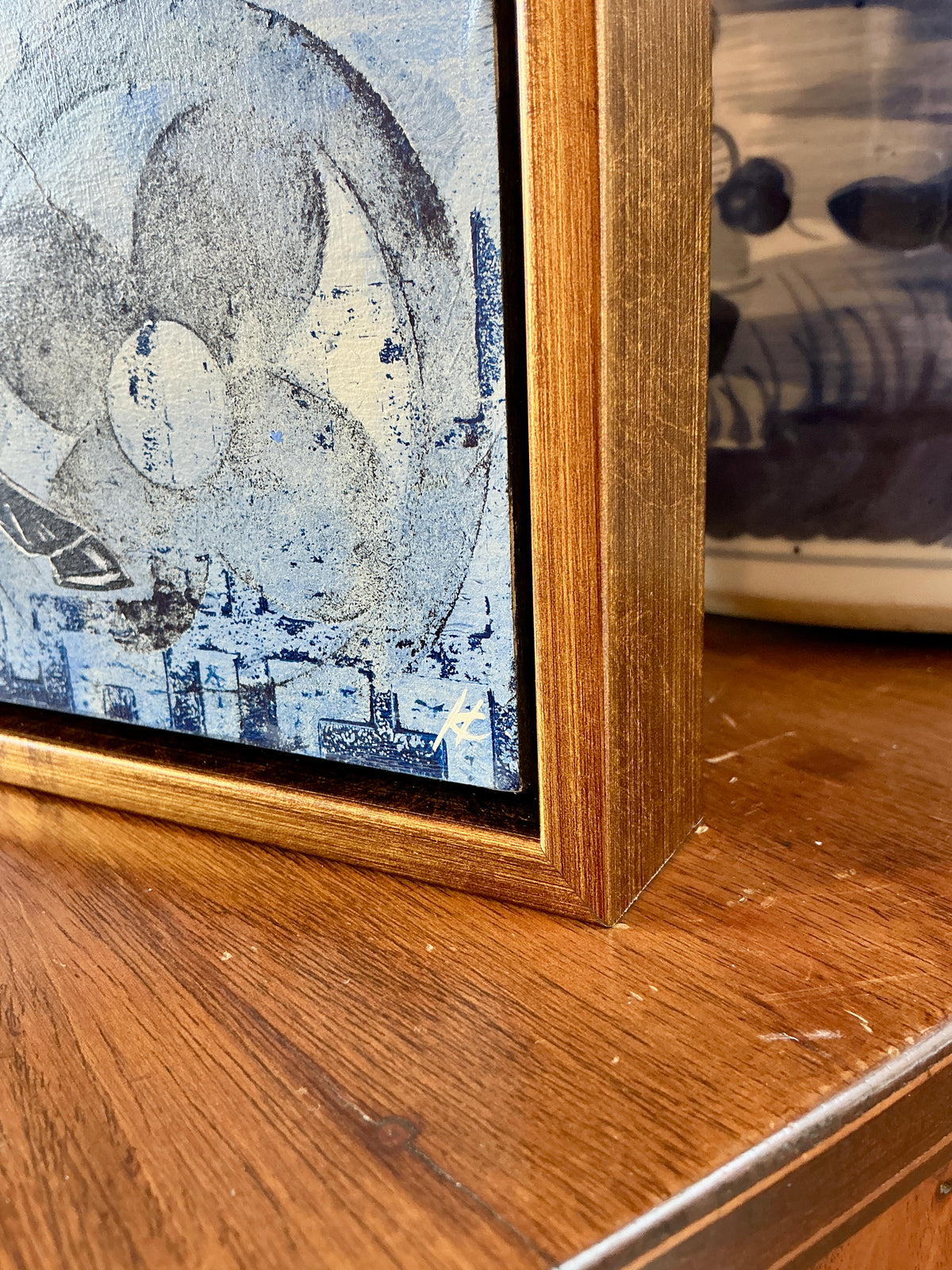 Heather Carey Blue Heritage Horse Portrait Mixed Media in Gold Frame