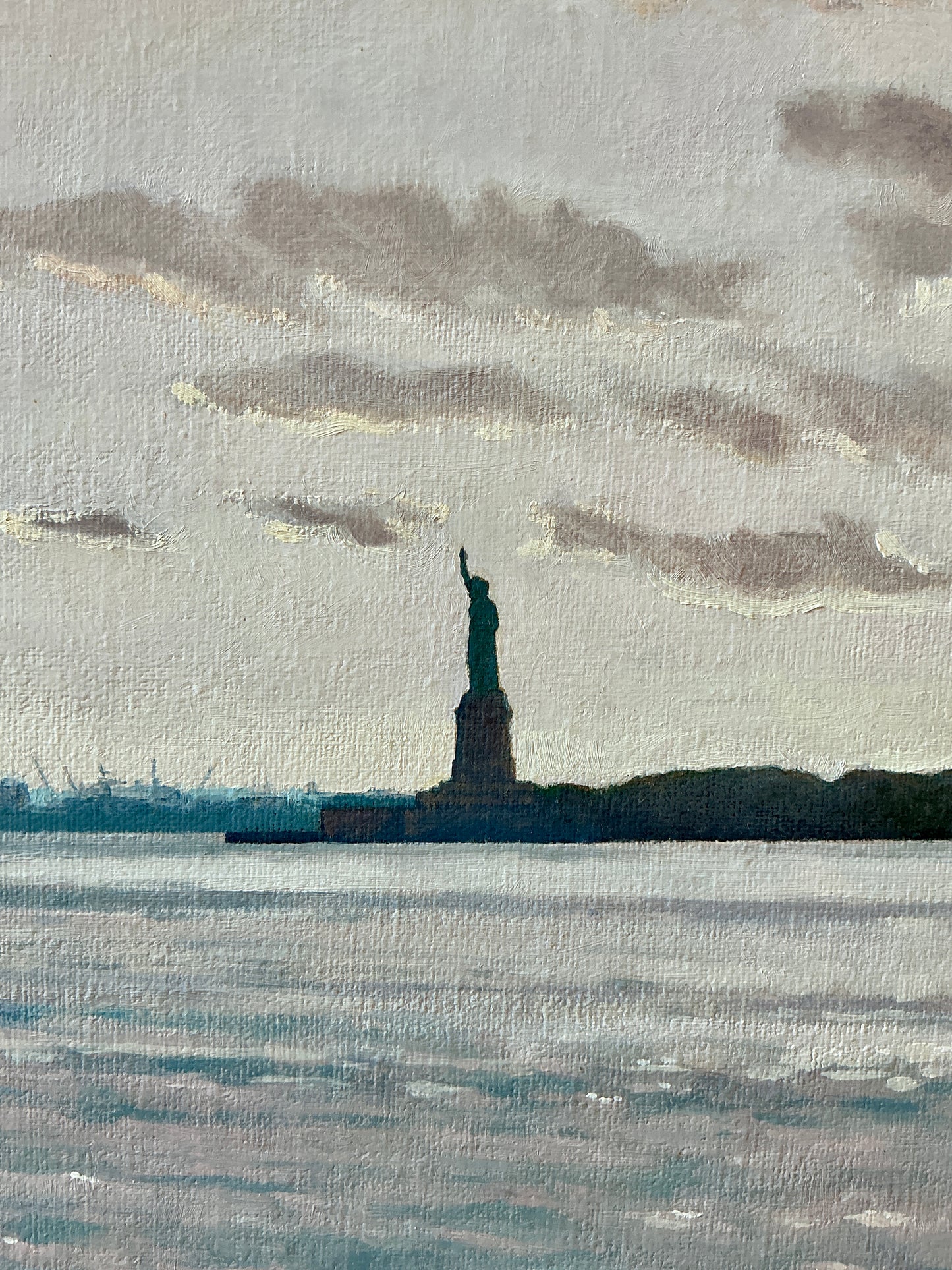 Anthony R. Thompson Harbor Cruise Statue of Liberty New York City Ellis Island Oil Painting in Gold Frame