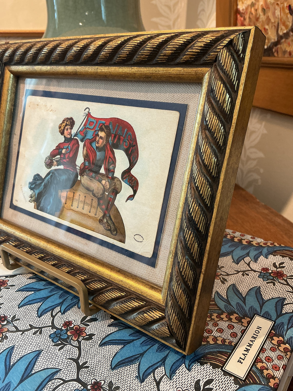 Antique University Of Pennsylvania Postcard on Taupe in Ornate Gold Frame