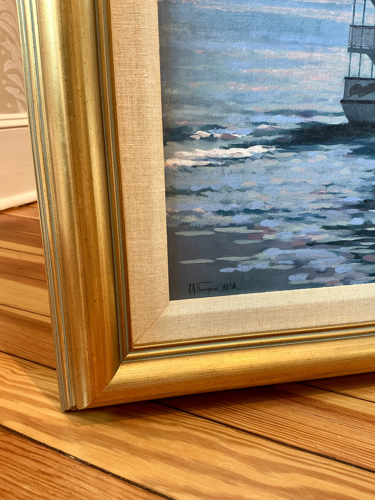 Anthony R. Thompson Harbor Cruise Statue of Liberty New York City Ellis Island Oil Painting in Gold Frame