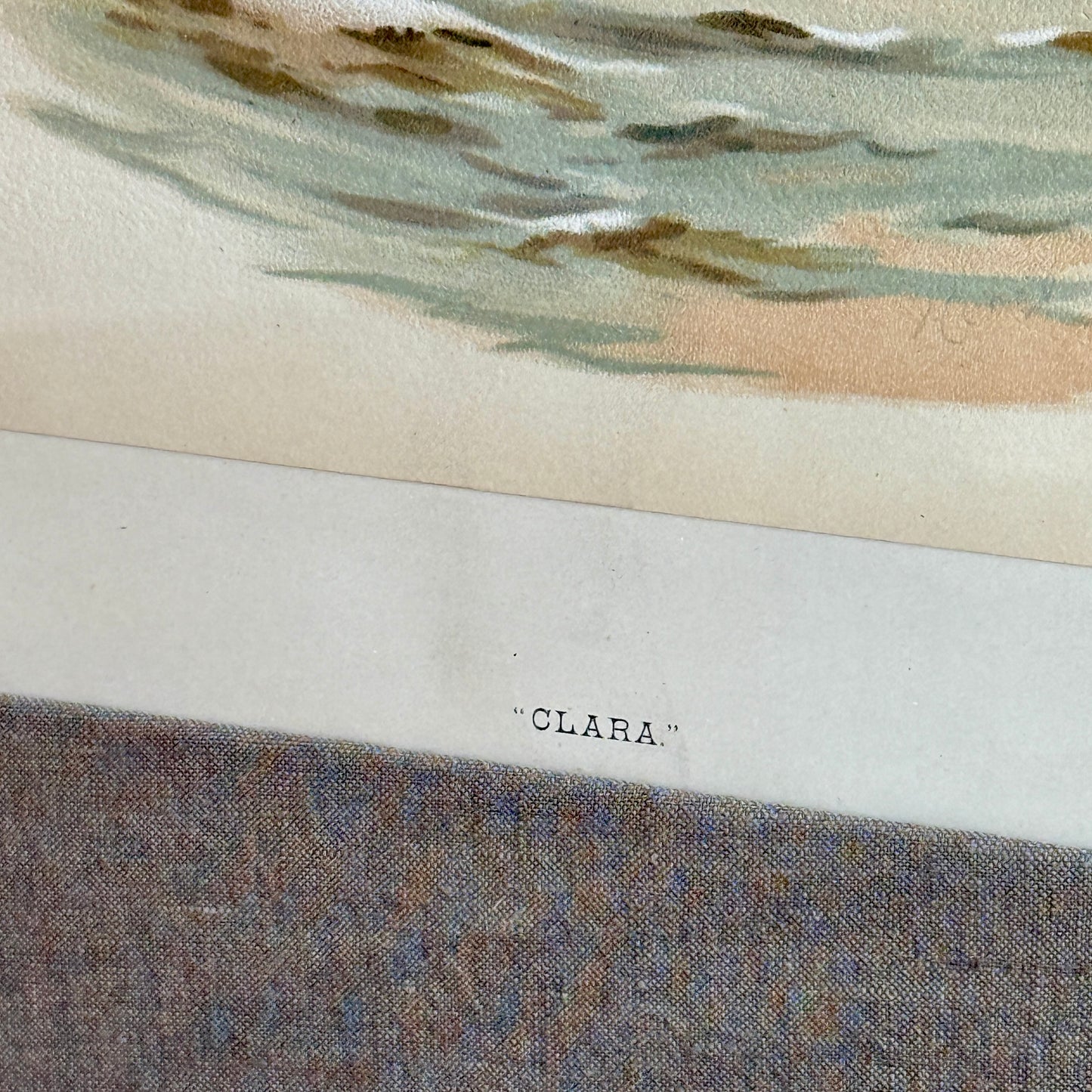 1888 Hand Colored Lithograph of “Clara” the Clyde Yacht in Belgian Linen in Ornate Champagne Gold Frame