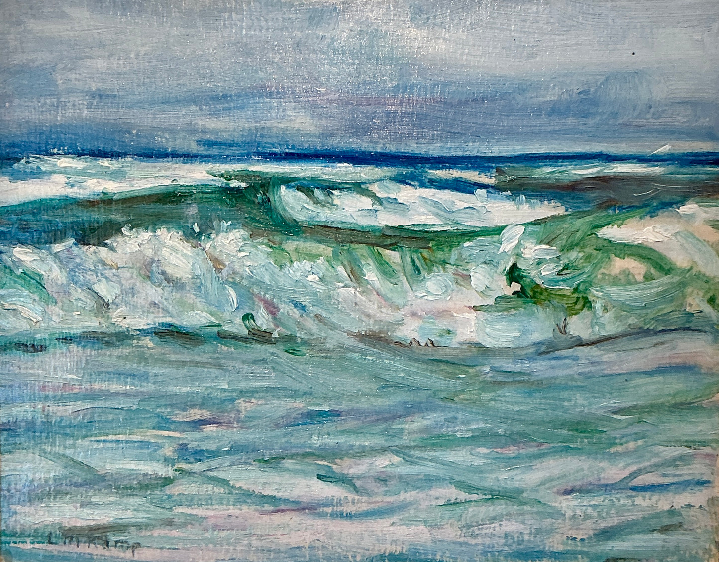 Louise Mary Wahl Kamp Seascape Oil Painting in Ornate White Frame