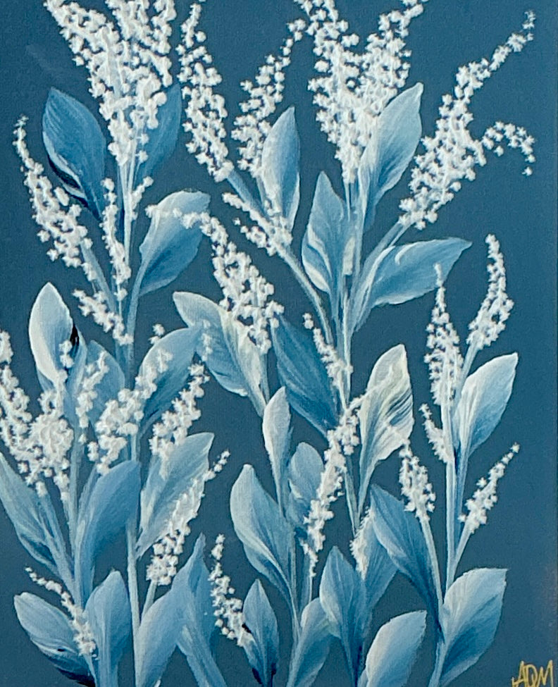 Alison Diamond McElroy Hadley In Indigo I Abstract Floral Painting in Gold Frame