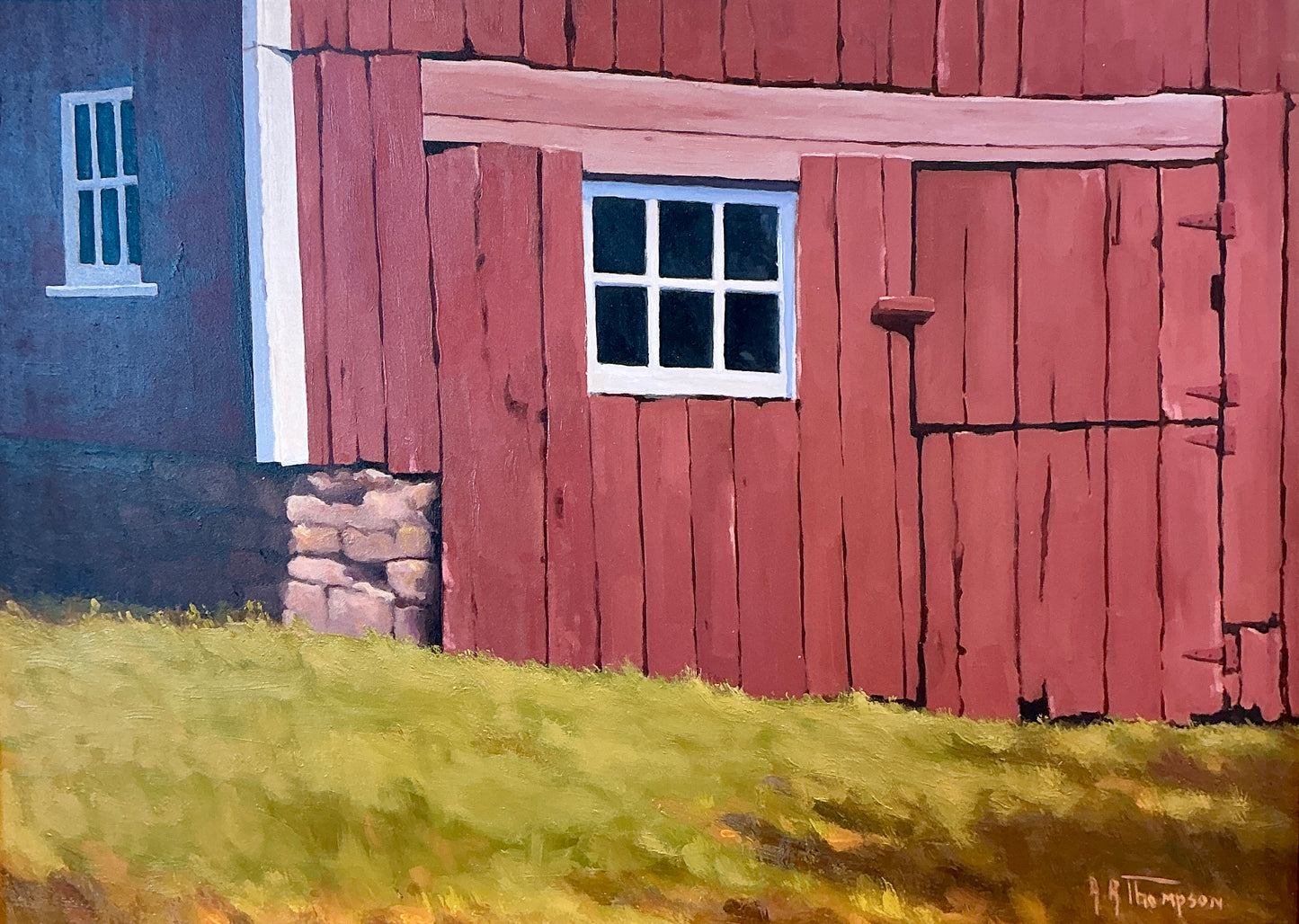 Anthony R. Thompson Barn Mosaic Landscape Oil Painting in Gold Frame