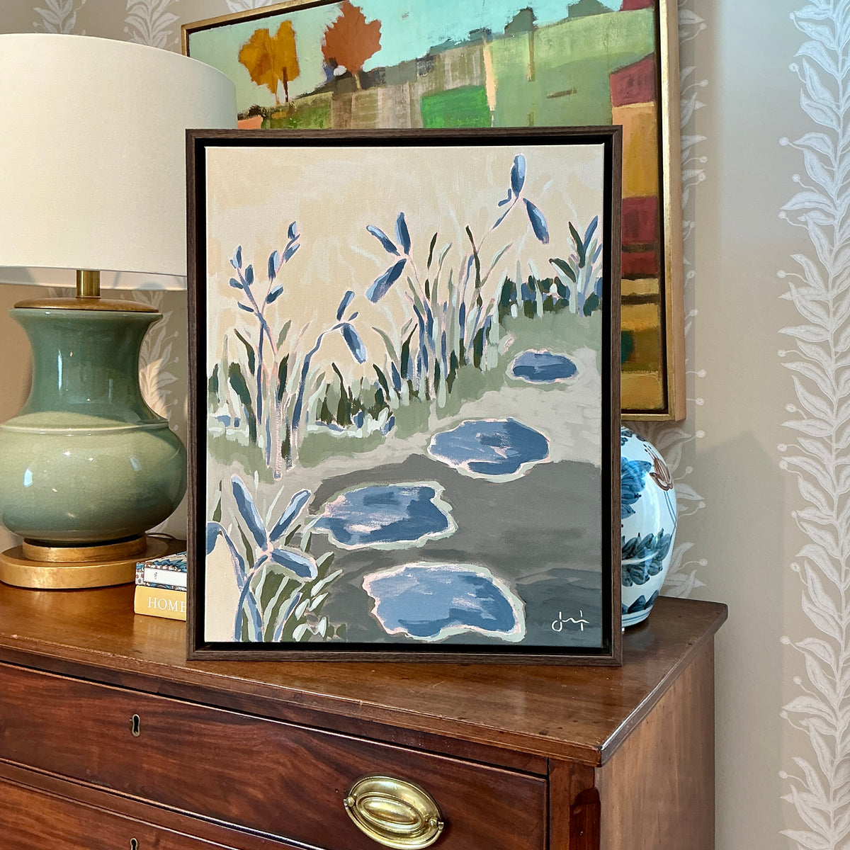 Jessa Butler Adventures Expressionist Botanical Painting in Wood Floater Frame